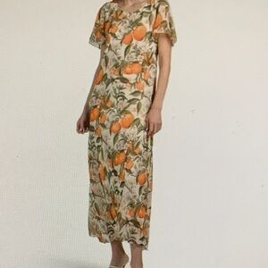 Isaac Mizrahi Orange and Green Floral Maxi Dress